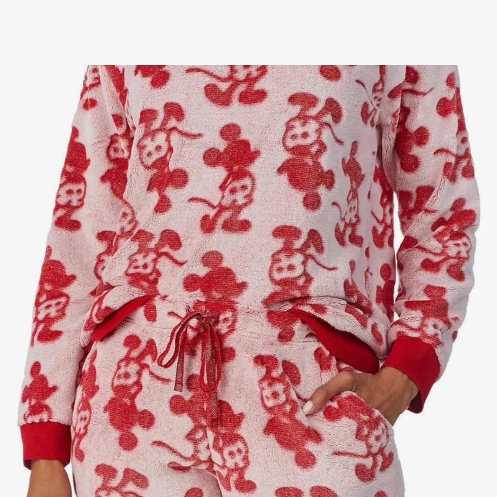 Disney Women's 2 Piece Red and White Mickey Mouse Pajama Jogger Lounge Set - Picture 4 of 12